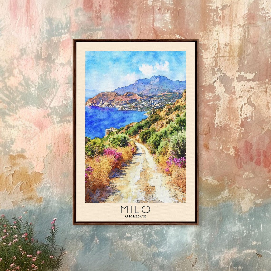 Milo Greece Flower Path Overlooking Blue Bay Mountain View Poster