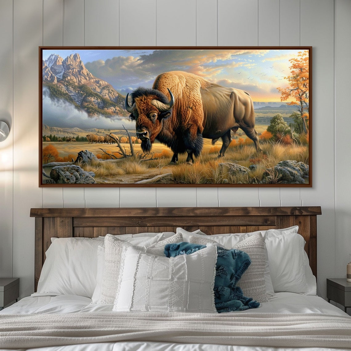 Majestic Bison Autumn Prairie Mountain Valley Wildlife Art Poster - Image 5