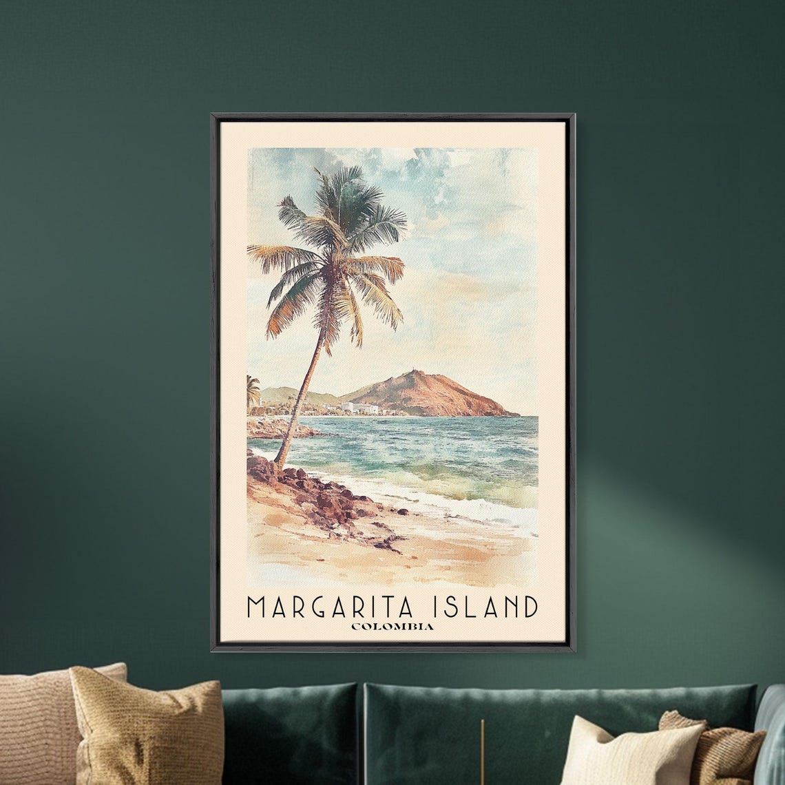Margarita Island Colombia Palm Beach Rocky Islet Watercolor Poster - Image 5