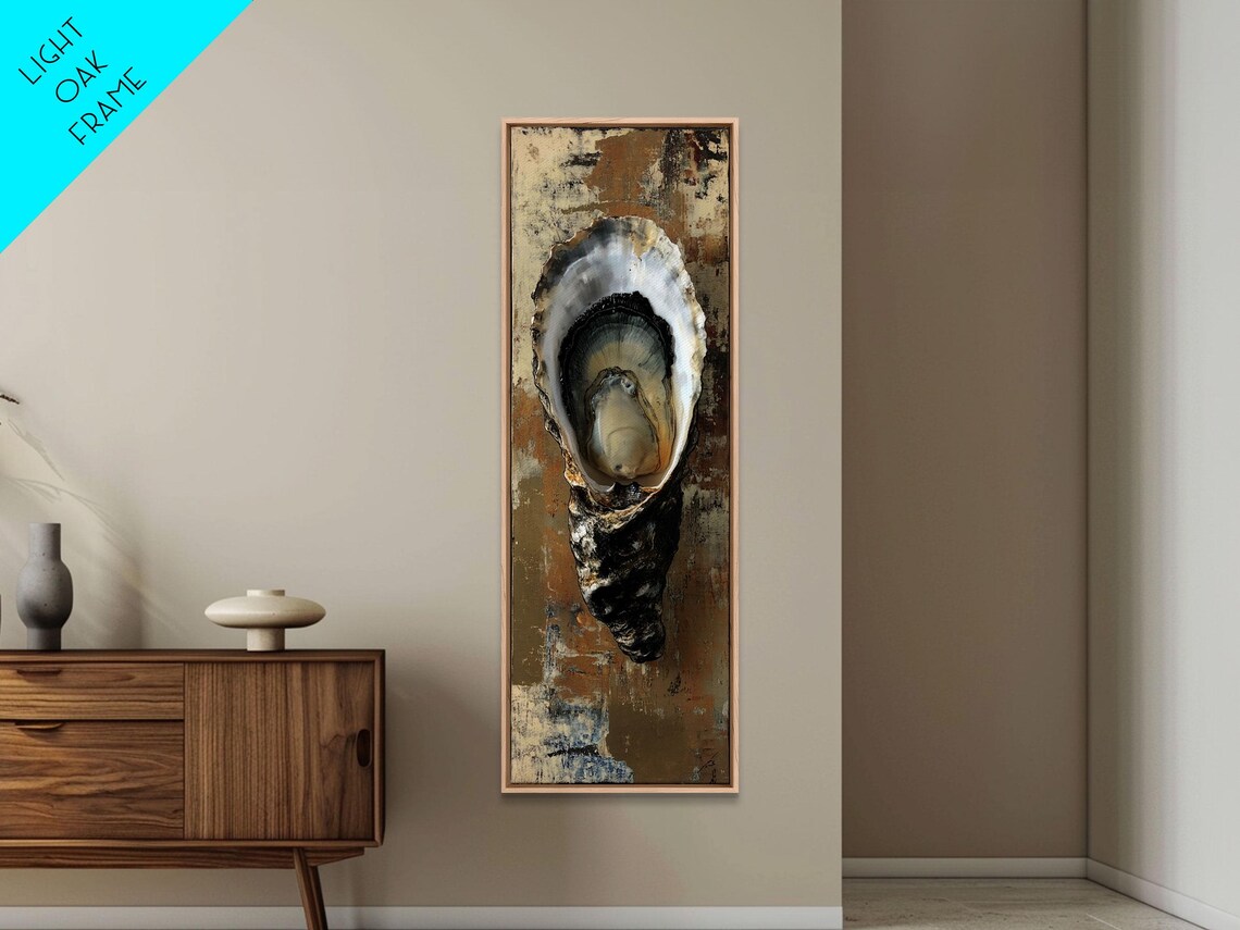 Open Oyster Shell Pearl Center Dark Gold Textured Coastal Still Life Poster - Image 5