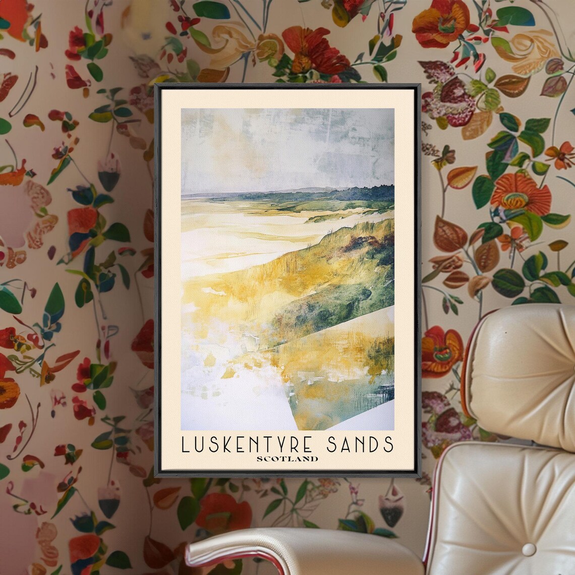 Luskentyre Sands Scotland Golden Dunes Grass Watercolor Abstract Poster - Image 3