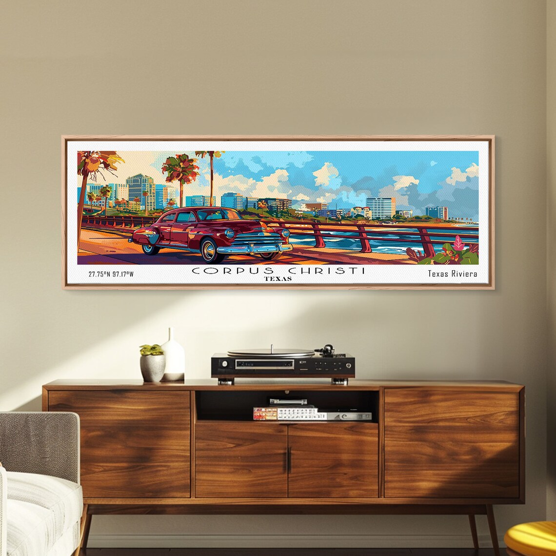 Corpus Christi Texas Bayfront Vintage Red Car Harbor View Travel Poster - Image 6
