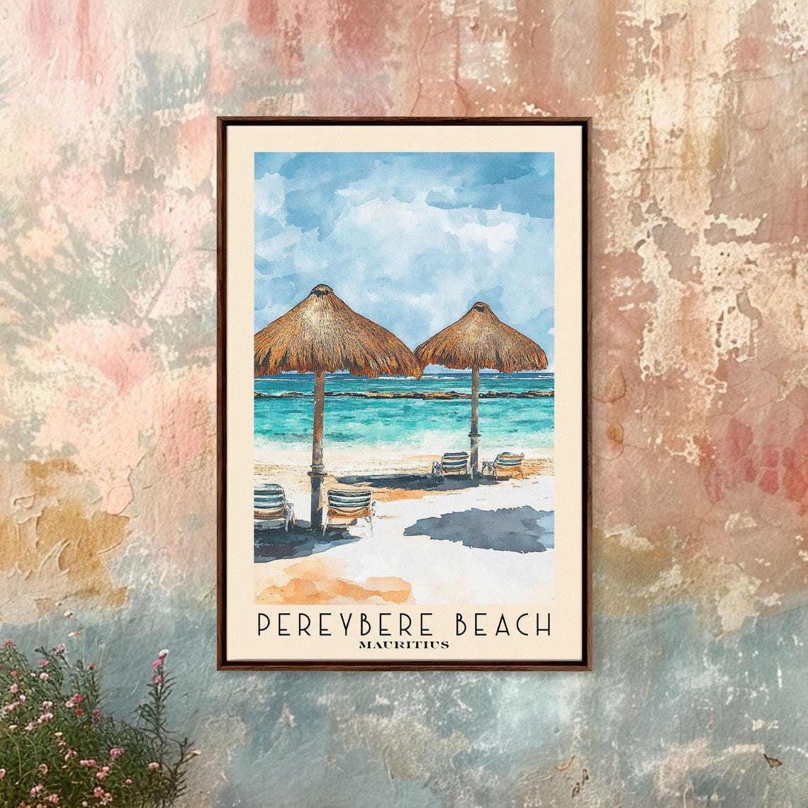 Pereybere Beach Mauritius Thatched Umbrella Turquoise Lagoon Poster