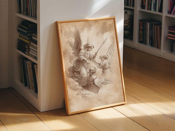 Angelic Painting Print Framed Print Angelic Wall Art Abstract Angel Artwork Personalized Gifts Guardian Angels Nuevart