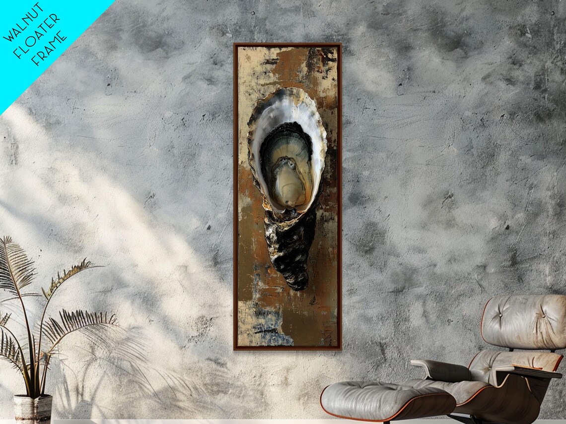 Open Oyster Shell Pearl Center Dark Gold Textured Coastal Still Life Poster - Image 2