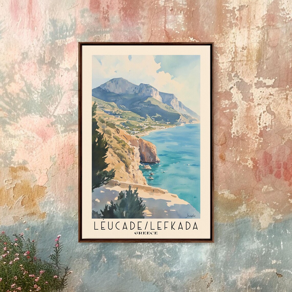 Lefkada Greece Dramatic Cliff Coast Big Mountains Turquoise Cove Poster - Image 3