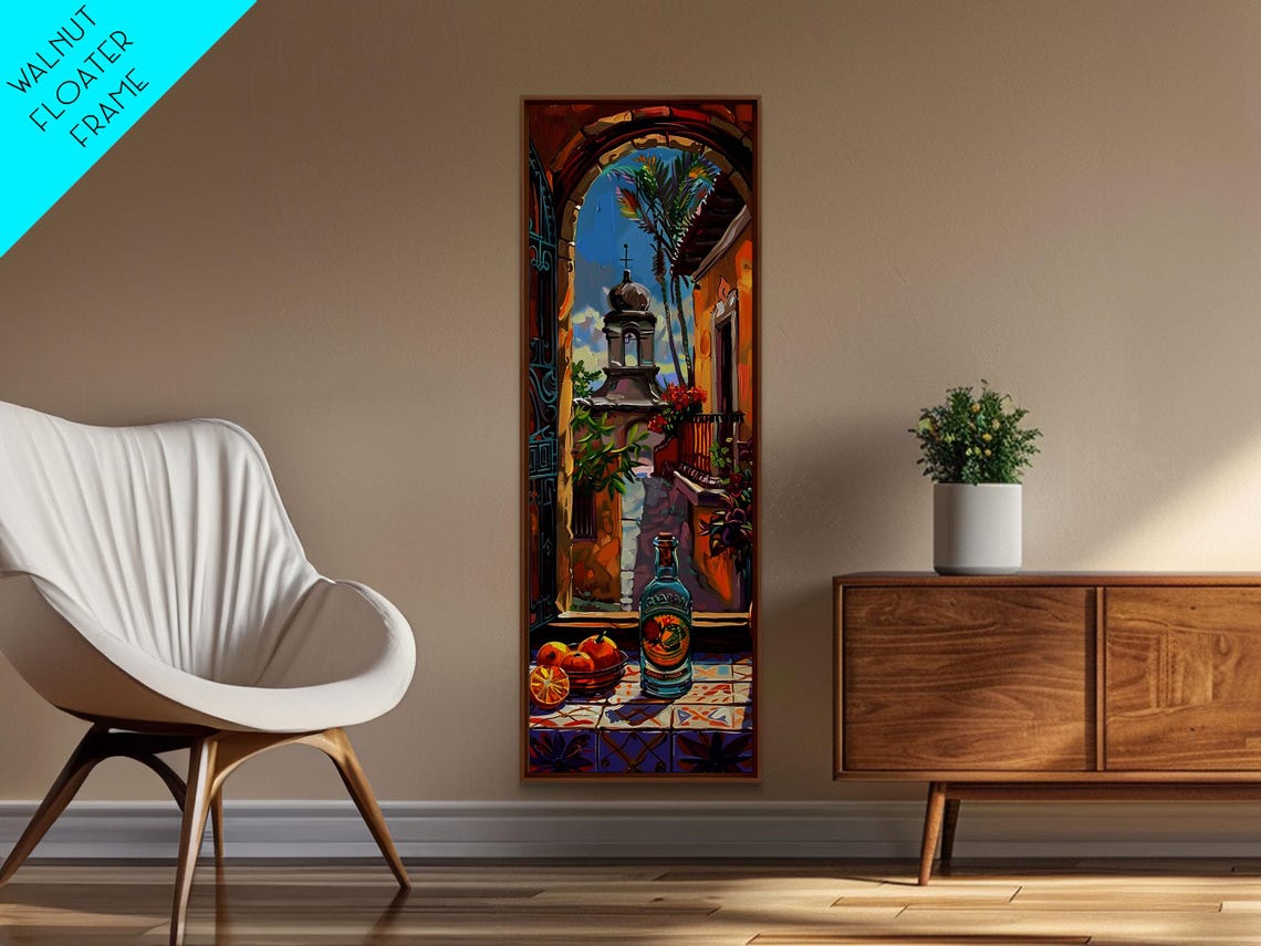 Spanish Archway Still Life With Tequila Bottle And Oranges Wall Art - Image 3