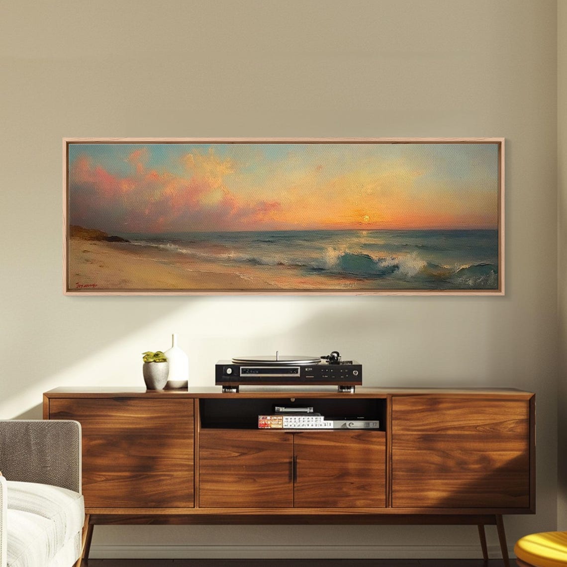 Beach Sunset Pink Clouds Rolling Waves Shore Panoramic Travel Poster - Image 4