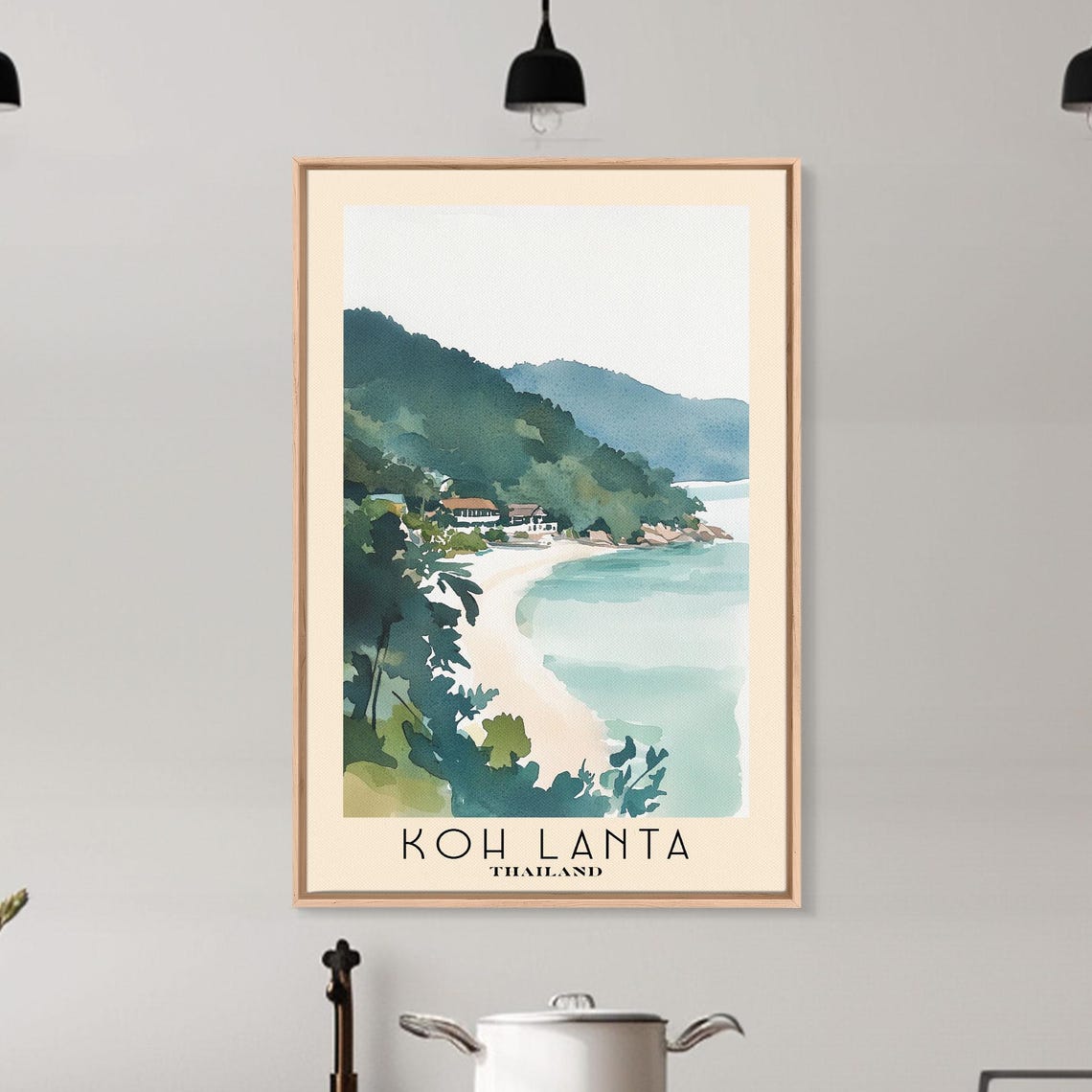Koh Lanta Thailand Crescent Beach Jungle Hills Cove Watercolor Poster - Image 6