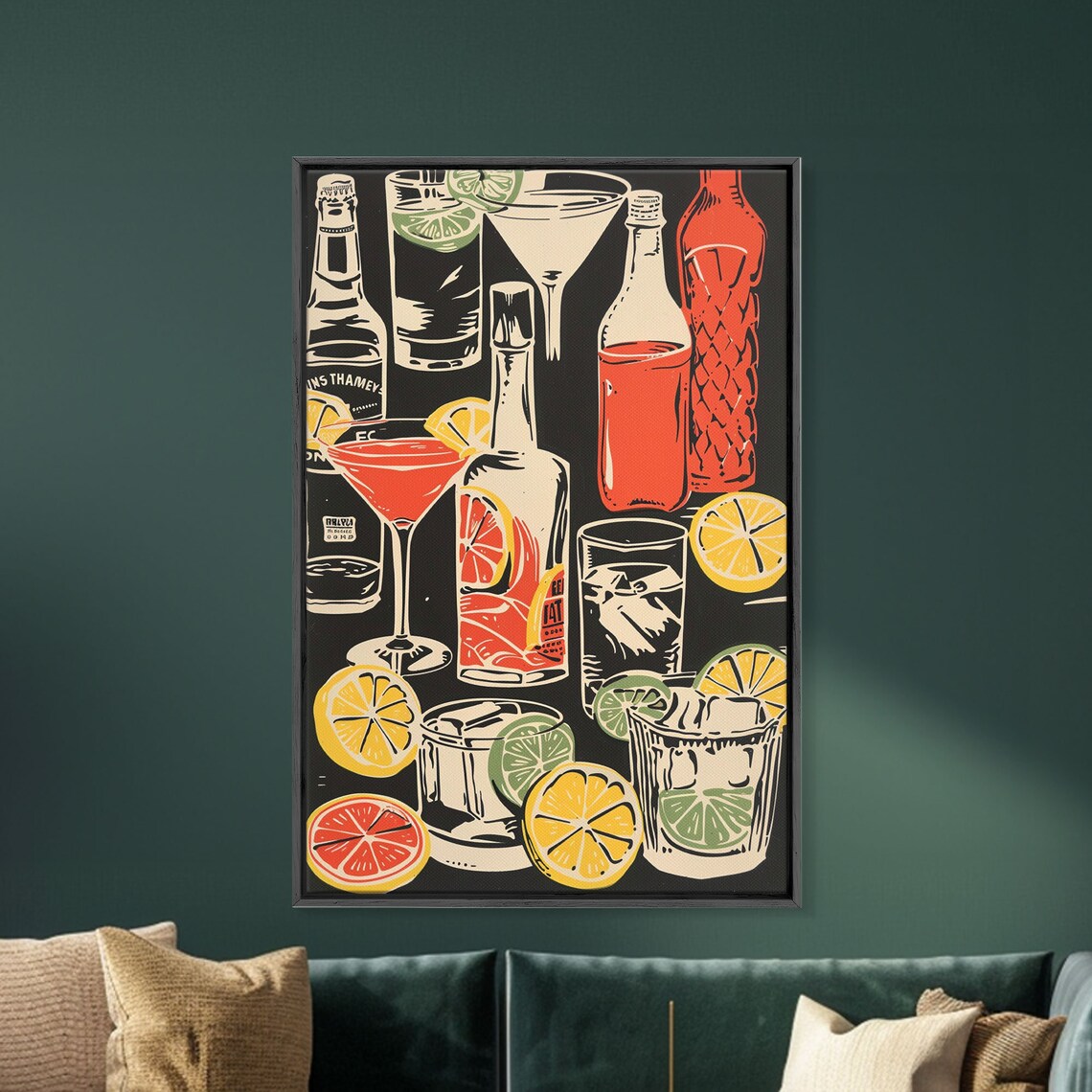Retro 70s Cocktail Print, Bar Cart Wall Art Print
