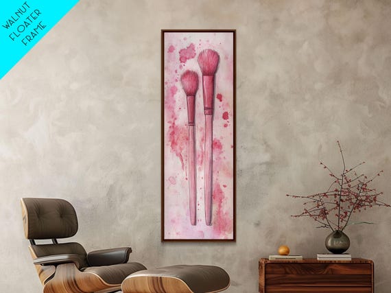Makeup Brushes Framed Print Light Pink Wall Art Whimsical Art Minimalist Art Dorm Decor Above Sofa Art Cottagecore Gift