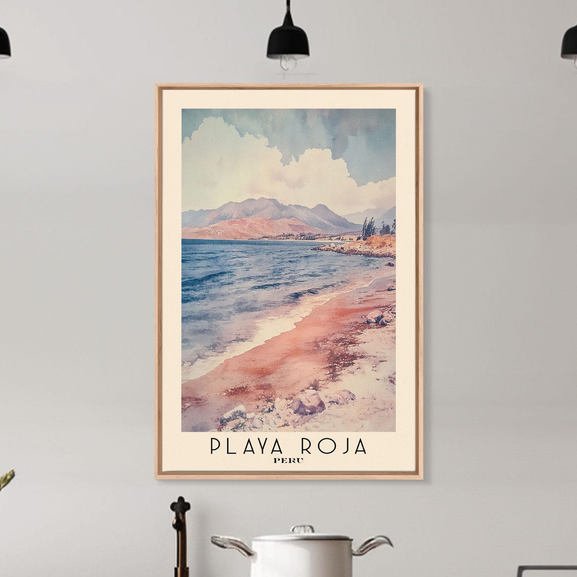 Playa Roja Peru Red Sand Beach Arid Mountains Watercolor Travel Poster - Image 6
