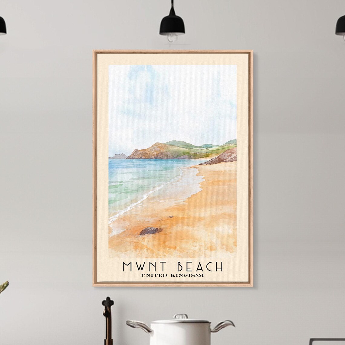 Mwnt Beach United Kingdom Golden Sand Headland Watercolor Travel Poster - Image 6
