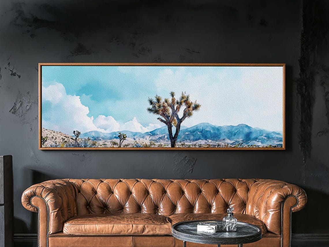 Joshua Tree Desert Watercolor Blue Mountain Panoramic Poster Art - Image 3