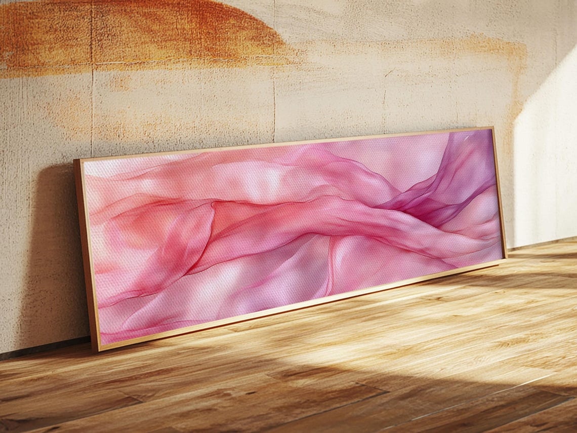 Blush Pink Silk Waves Abstract Panoramic Minimalist Wall Art - Image 3
