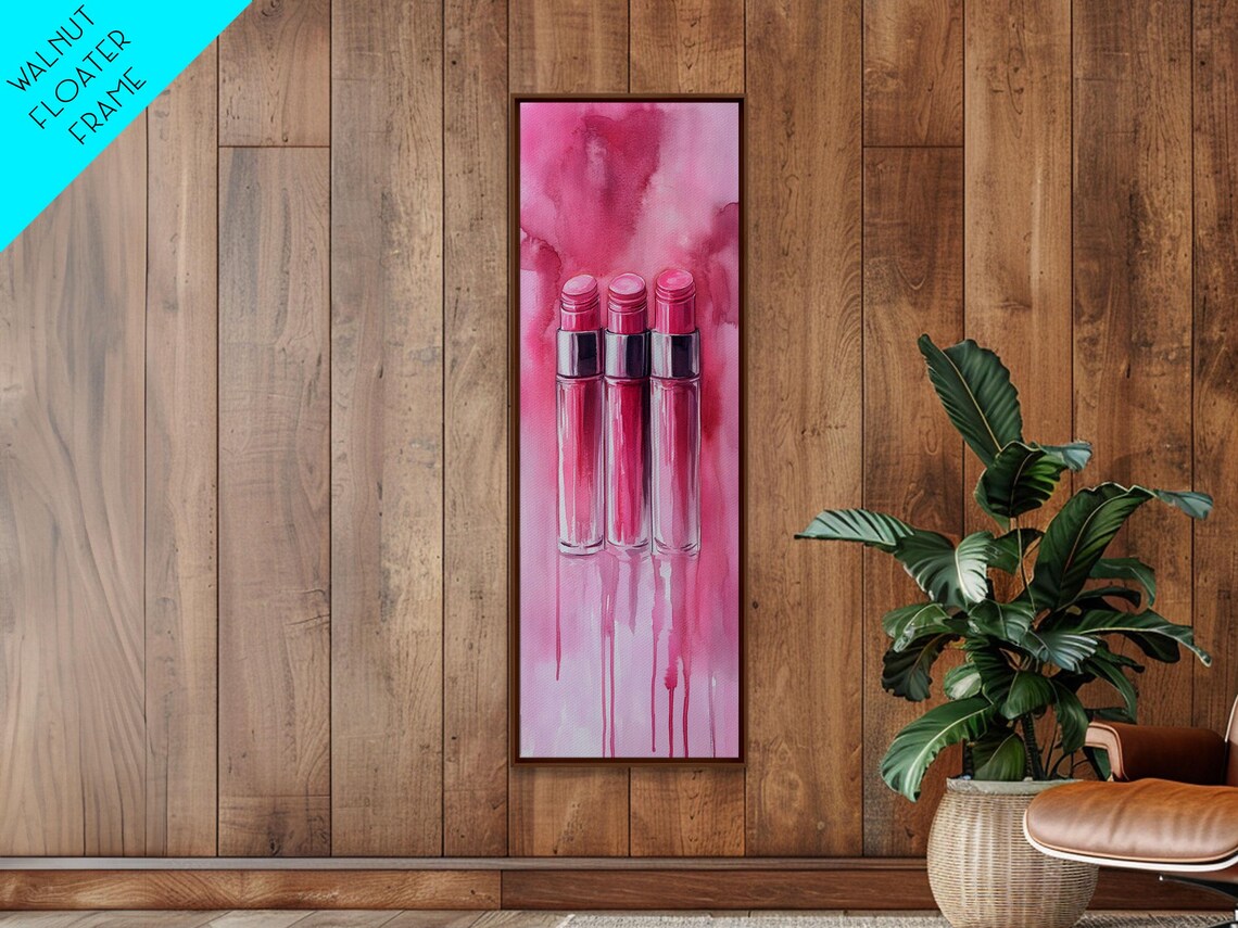 Hot Pink Lipsticks Trio Glam Fashion Watercolor Wall Art Poster - Image 6