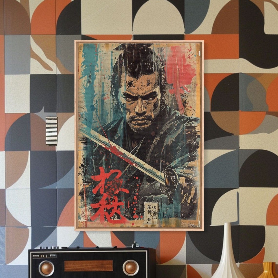Samurai Warrior Blood Splatter Drawn Katana Japanese Art Poster - Image 3