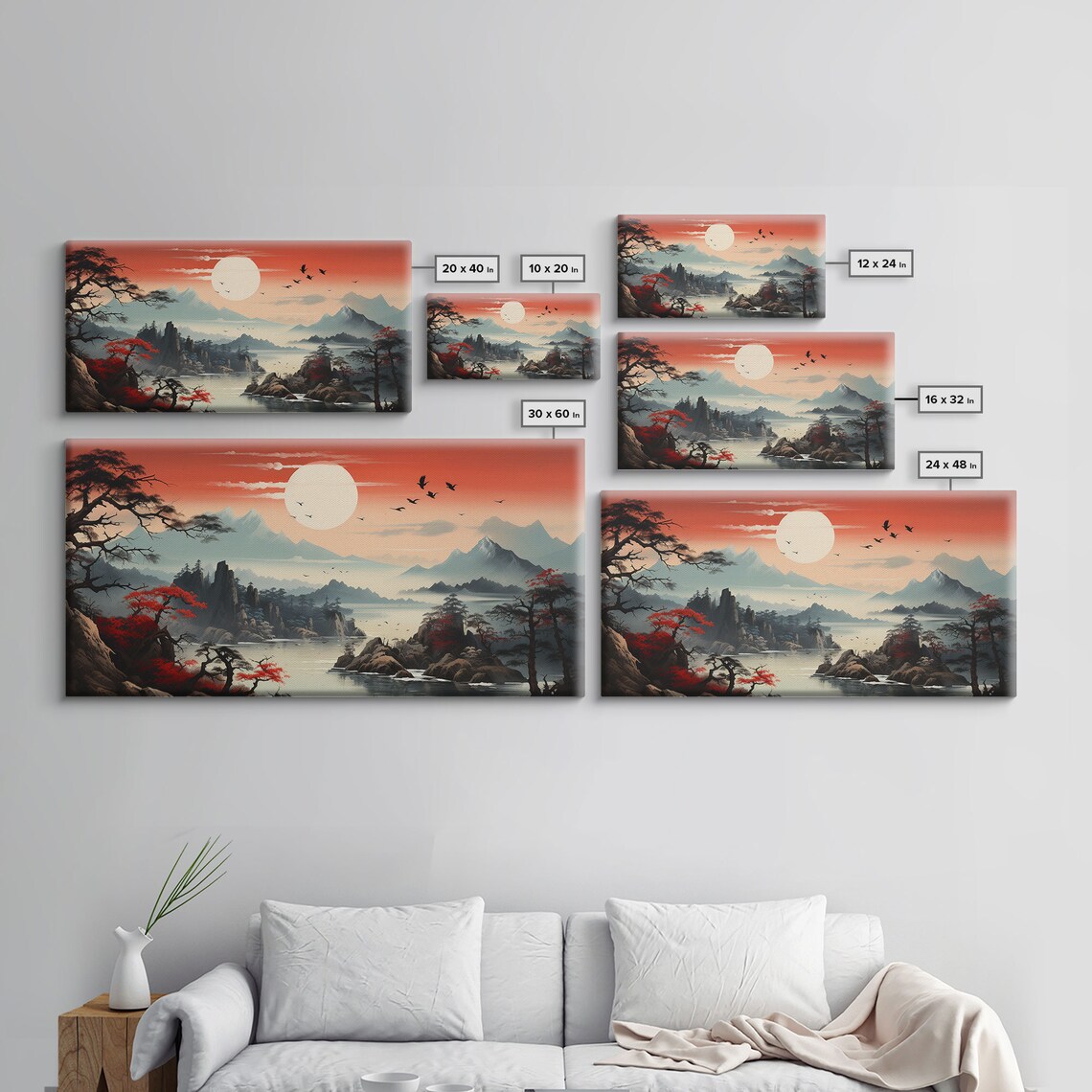 Japanese Sun Landscape Panoramic Art Print, Office - Image 2