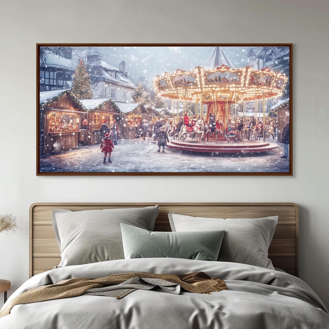 Christmas Market Carousel Snowy Evening Lights Festive Wall Art - Image 2