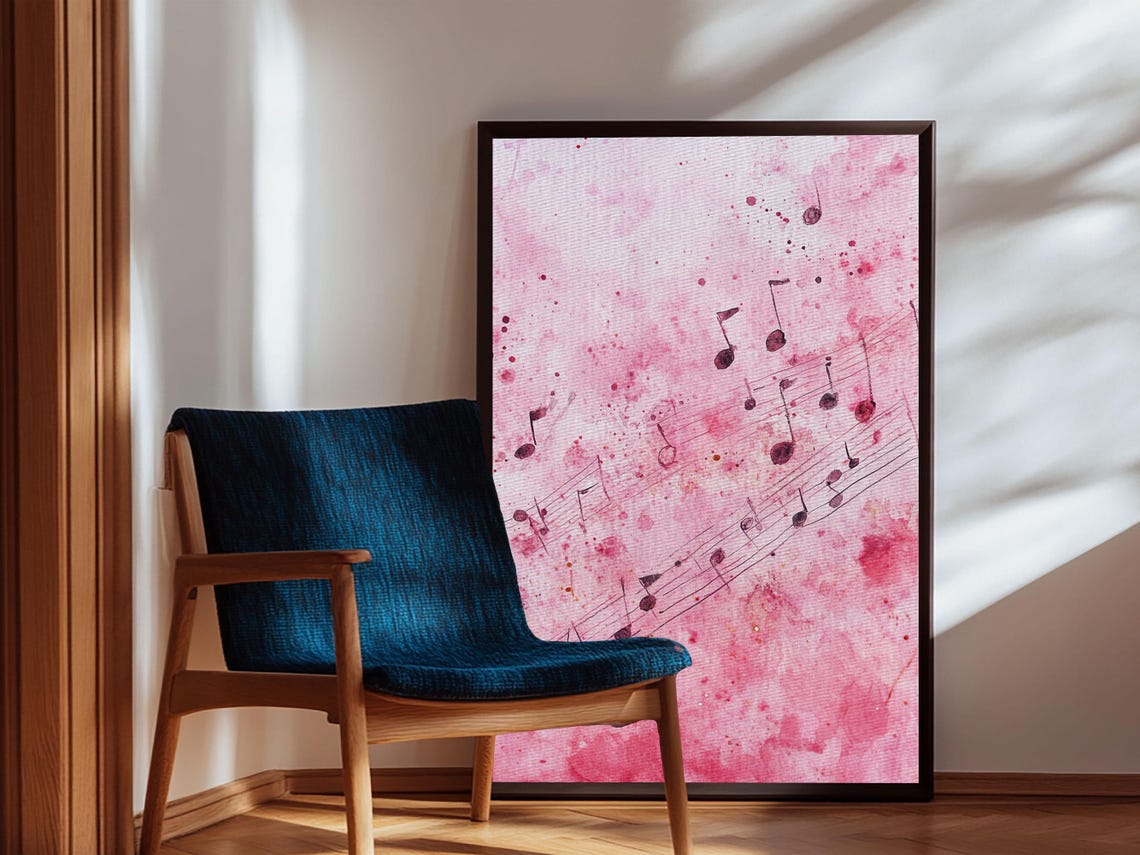 Pink Musical Notes Watercolor Sheet Music Whimsical Music Art Poster - Image 2