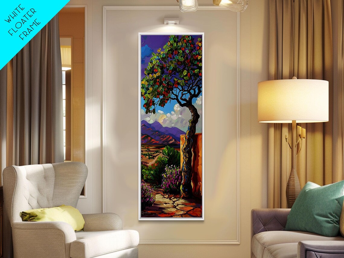 Oversized Texture Mountain Landscape Art Framed And Printed On Vertical Impasto Painting On Skinny Bedroom Wall Art - Image 3
