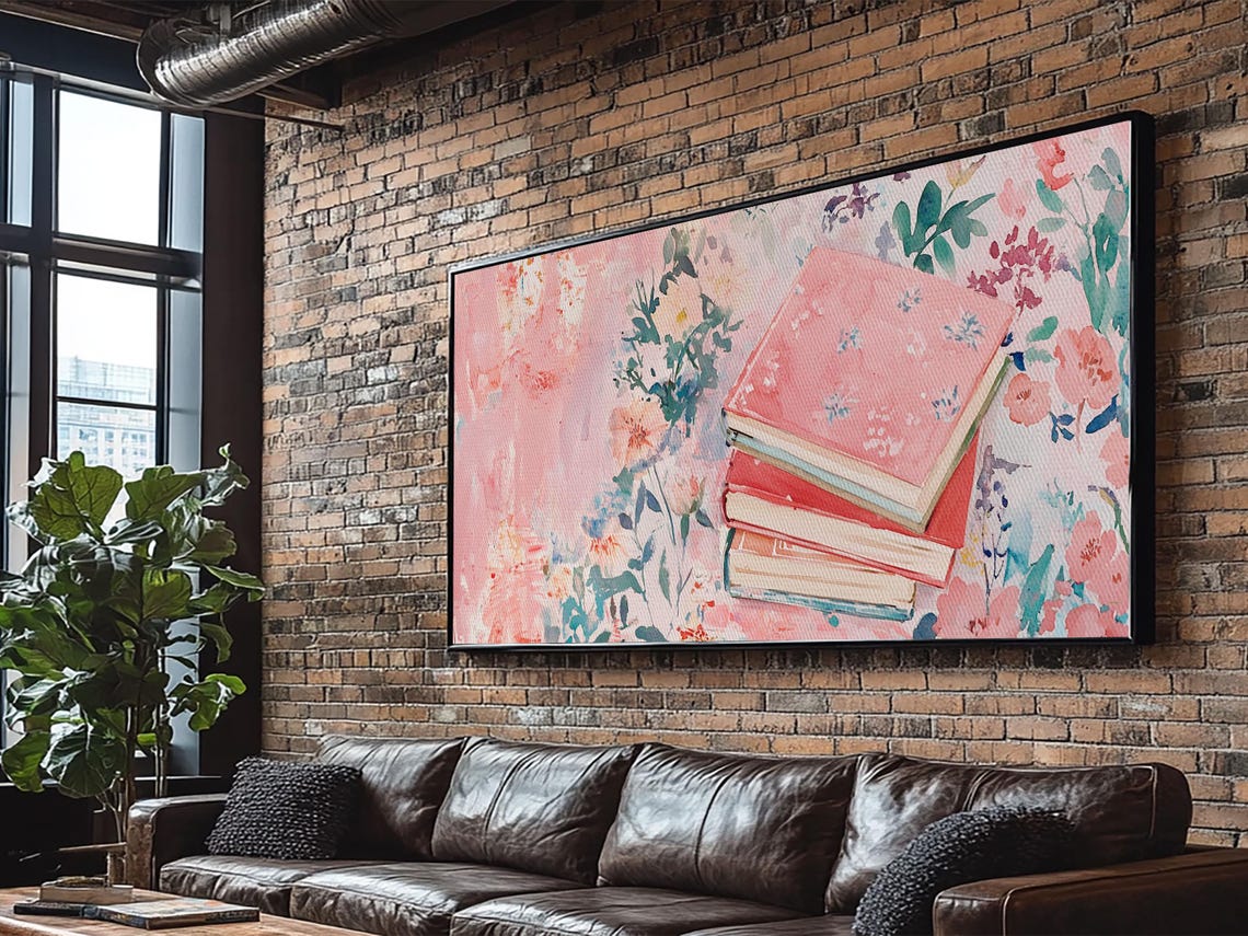 Pink Floral Books Stack Watercolor Reading Corner Library Poster - Image 6