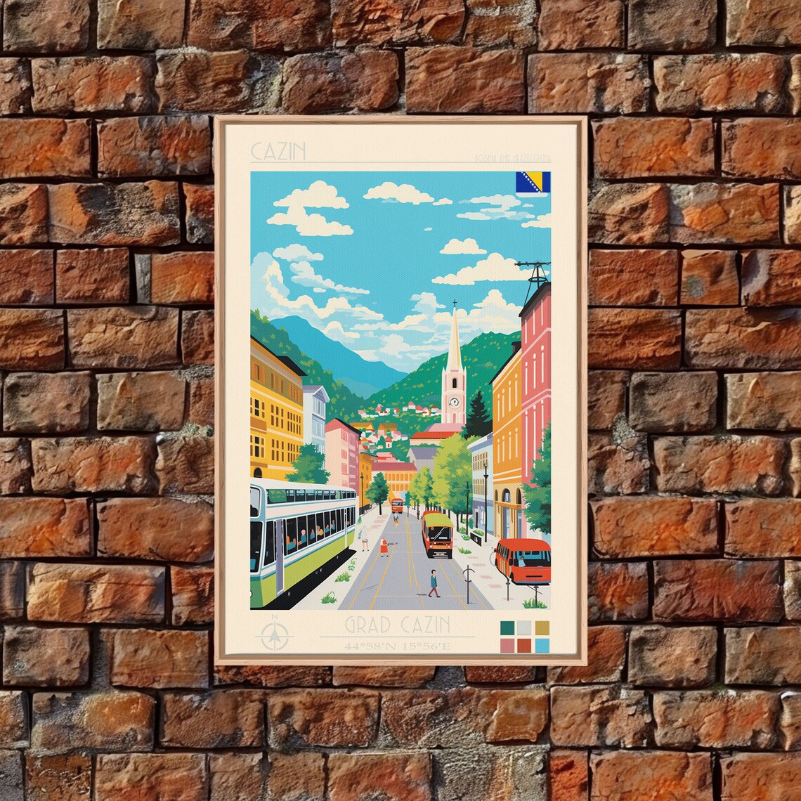 Cazin Bosnia Herzegovina Mountain Streetcar View Vintage Travel Poster - Image 4
