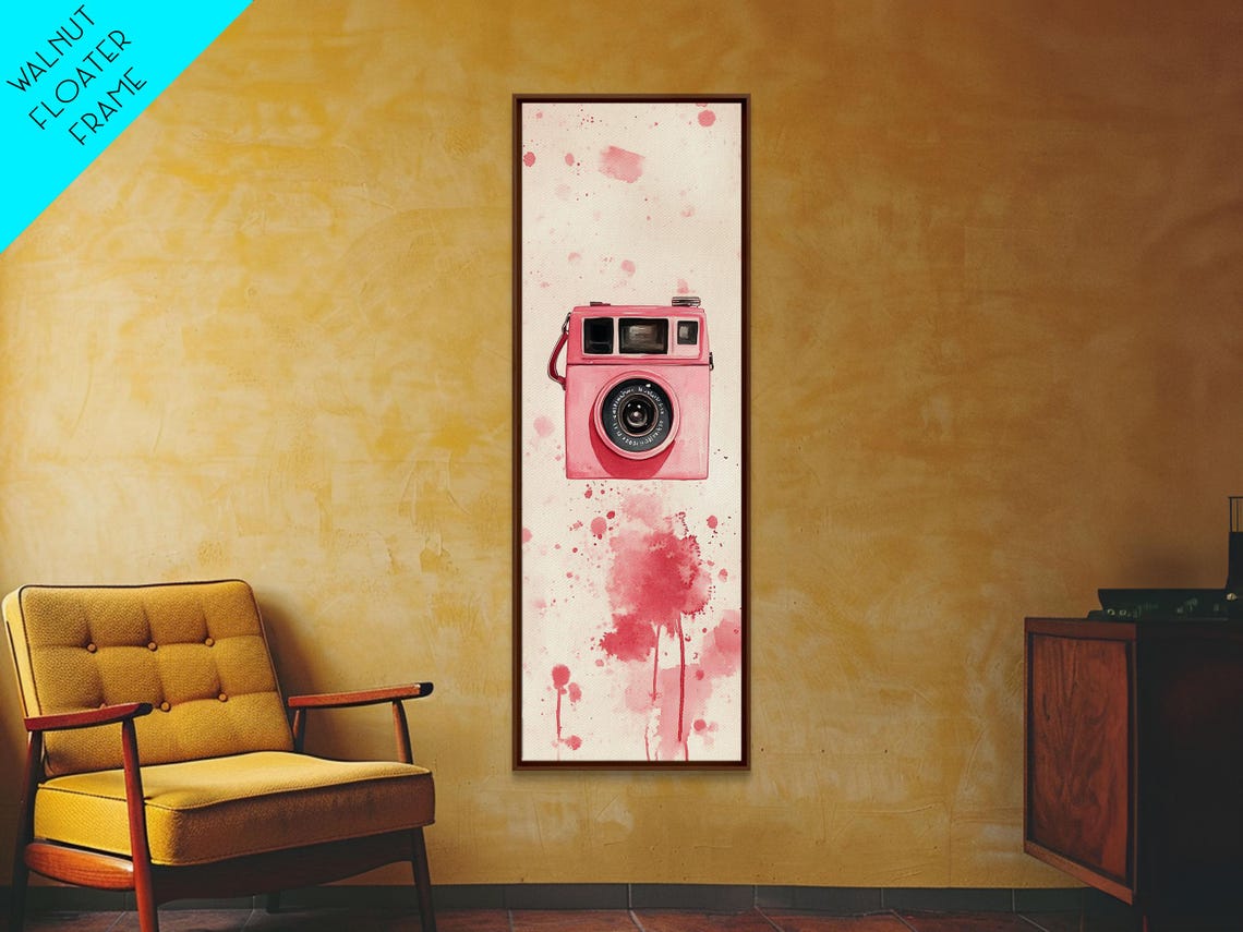 Pink Retro Instant Camera Watercolor Paint Splash Photography Wall Art - Image 4