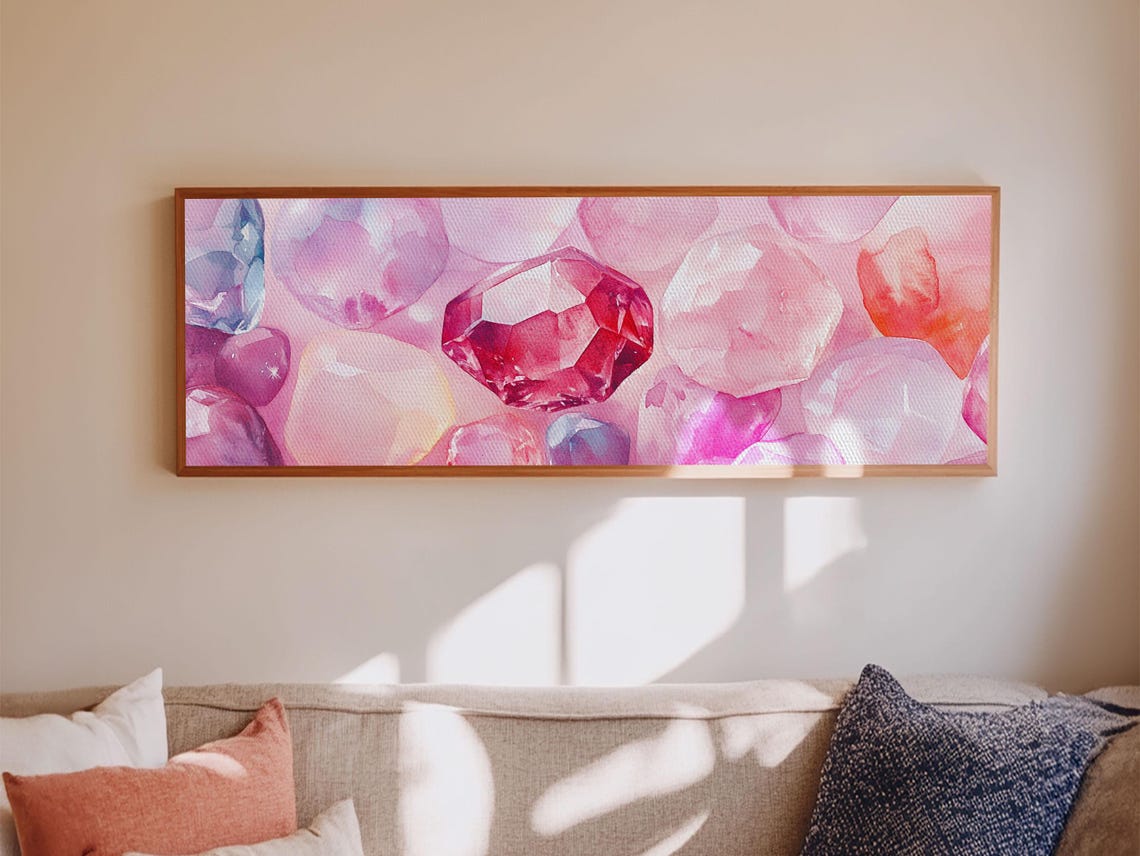 Pink Gemstones Watercolor Blush Rose Quartz Crystal Facets Poster - Image 4