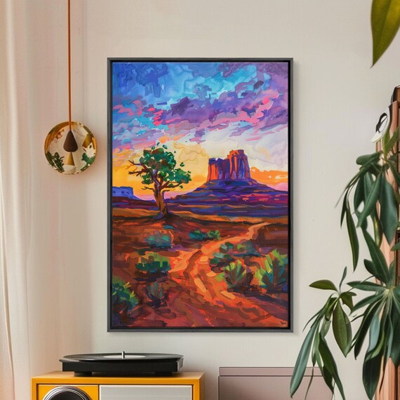 Framed Print Sunset Over Monument Valley Wall Art Colorful Desert Scene For Living Room Or Bedroom Vibrant Landscape Art Decor Piece