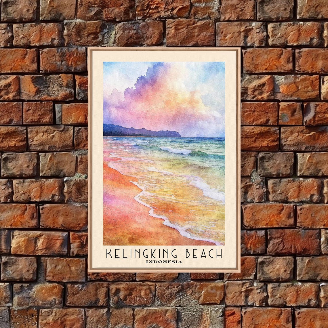 Kelingking Beach Indonesia Pastel Sunset Waves Shore Watercolor Poster - Image 5