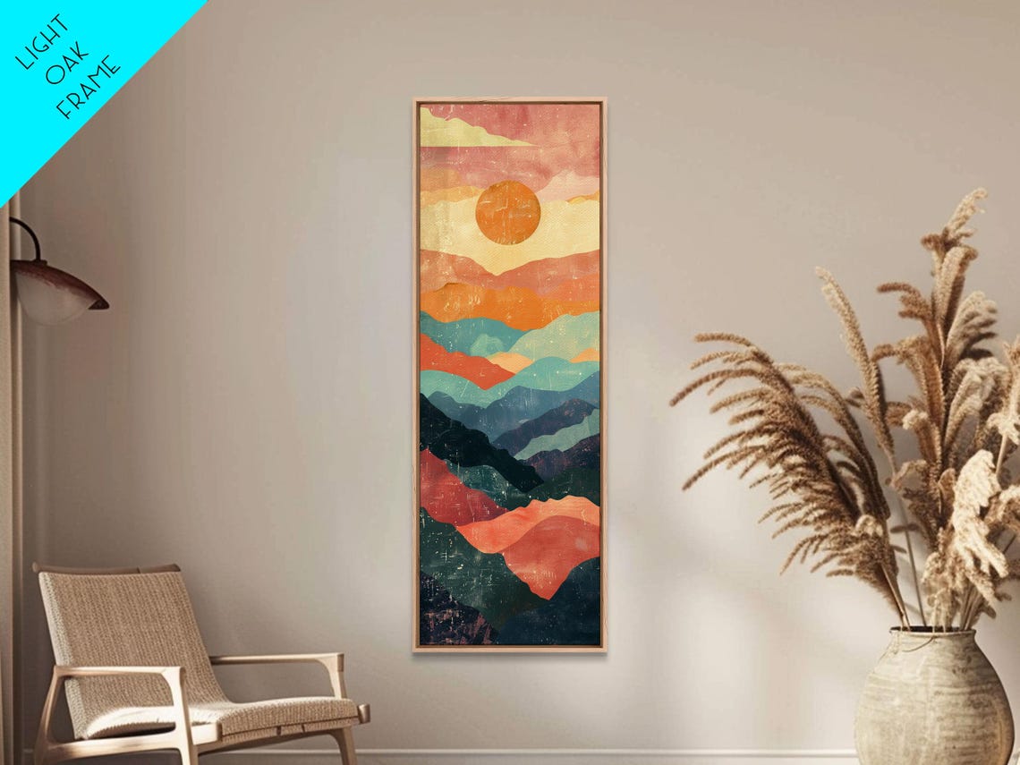 Abstract Sunset Over Rolling Hills Japanese Art Inspired Tall Framed Print For Wall Art - Image 4