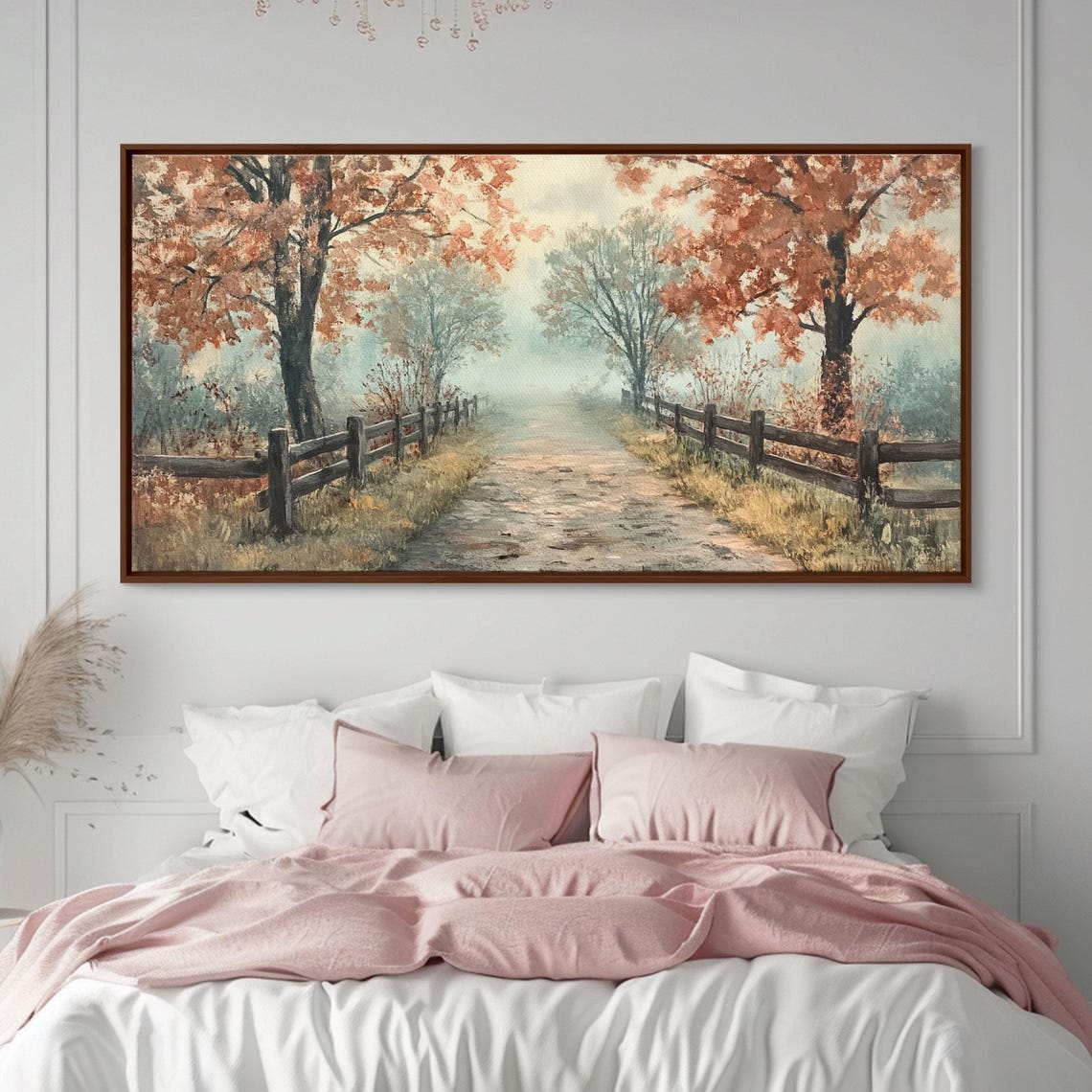 Autumn Path Rustic Fence Trees Misty Fall Landscape Painting Poster - Image 2