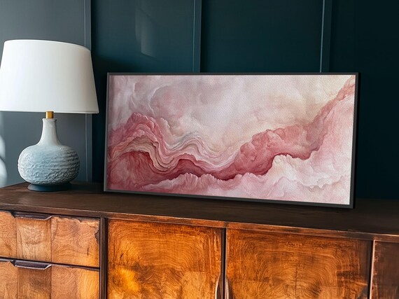 Pink Geode Framed Print Light Pink Wall Art Above Bed Decor Moody Abstract Artwork Gift Idea Minimalist Panoramic Painting