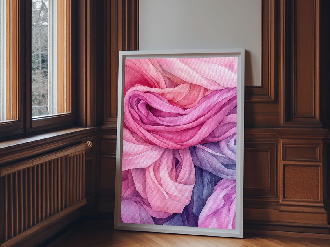 Rosy Pink Silk Fabric Swirls Abstract Watercolor Boho Wall Art Poster - Image 3