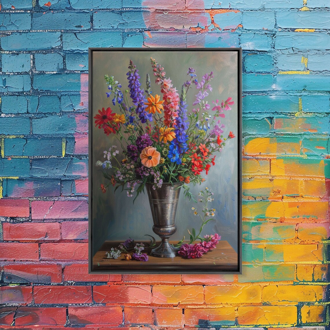Colorful Wildflower Bouquet Silver Vase Classic Still Life Art Poster - Image 5