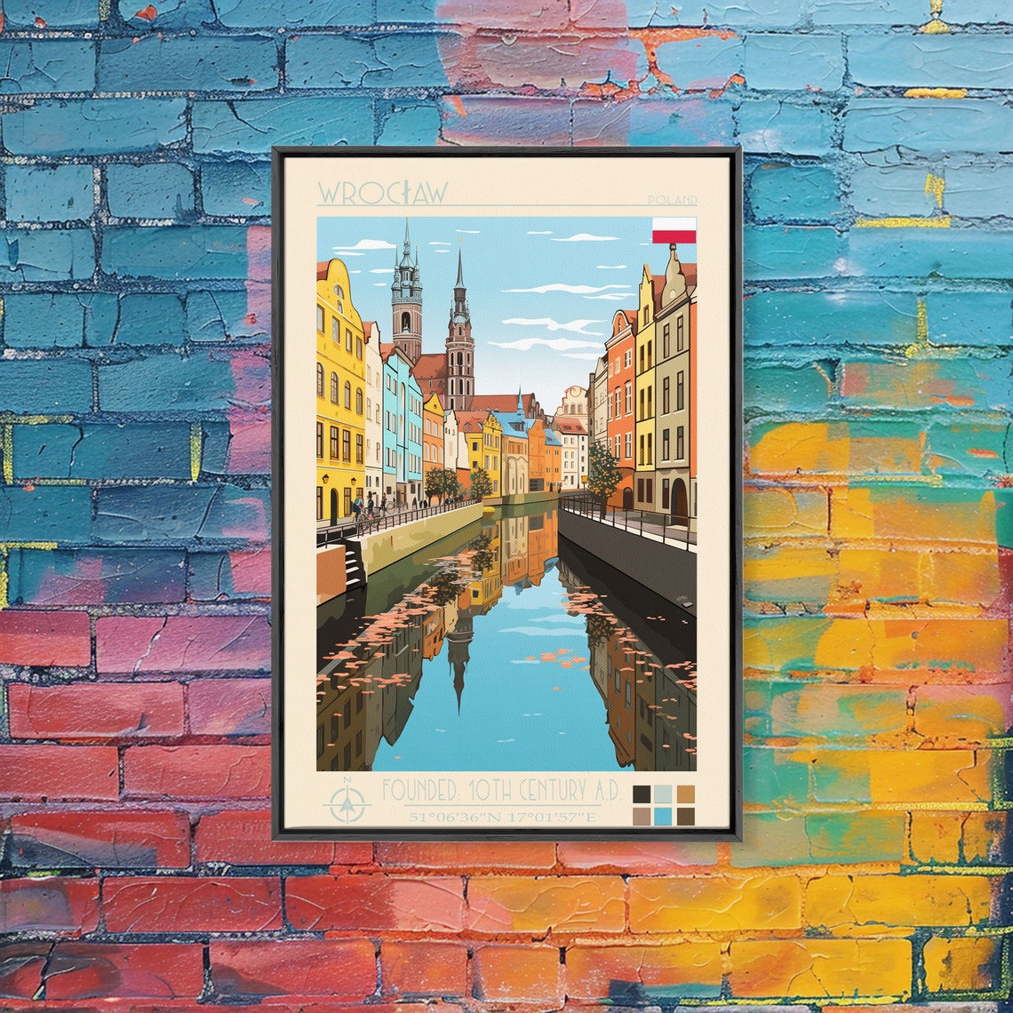 Wroclaw Poland Colorful Old Town Canal Reflection Travel Poster - Image 3