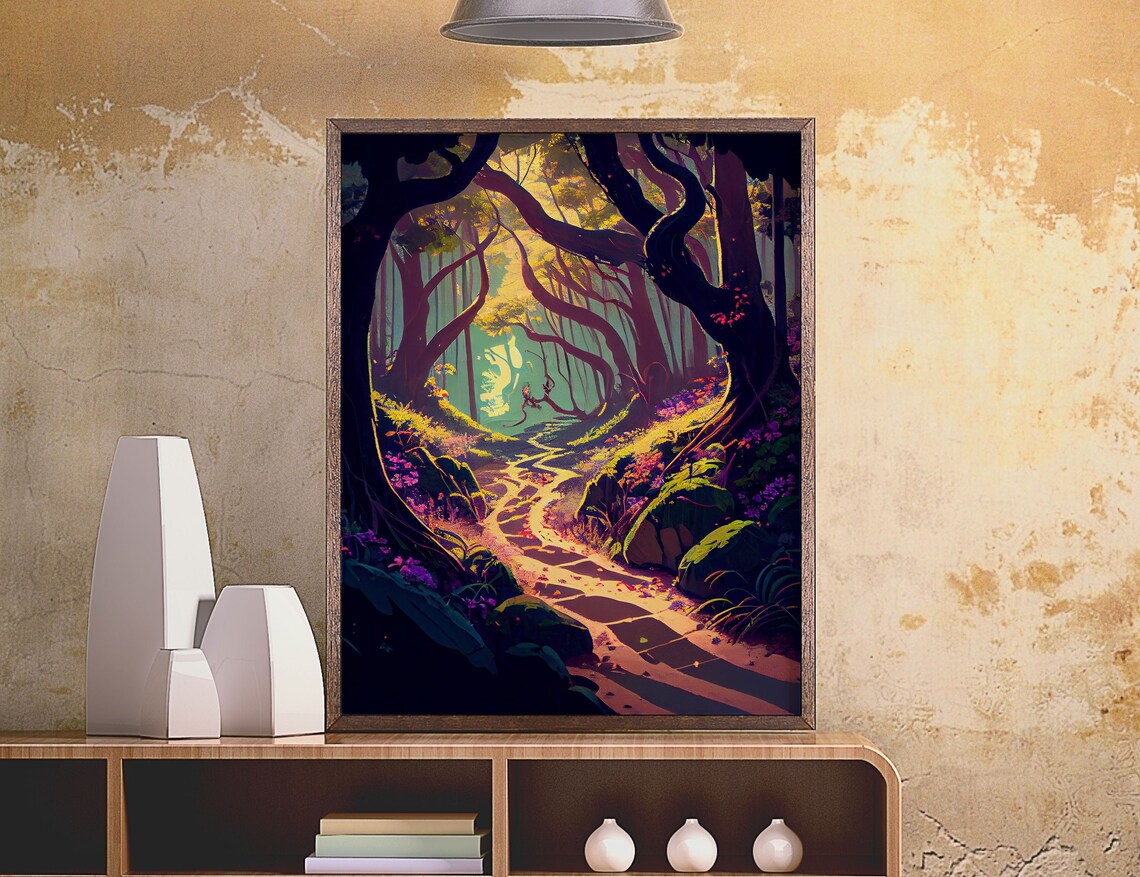 Path Into the Wood Forest, Nature Trees Art Print - Image 3