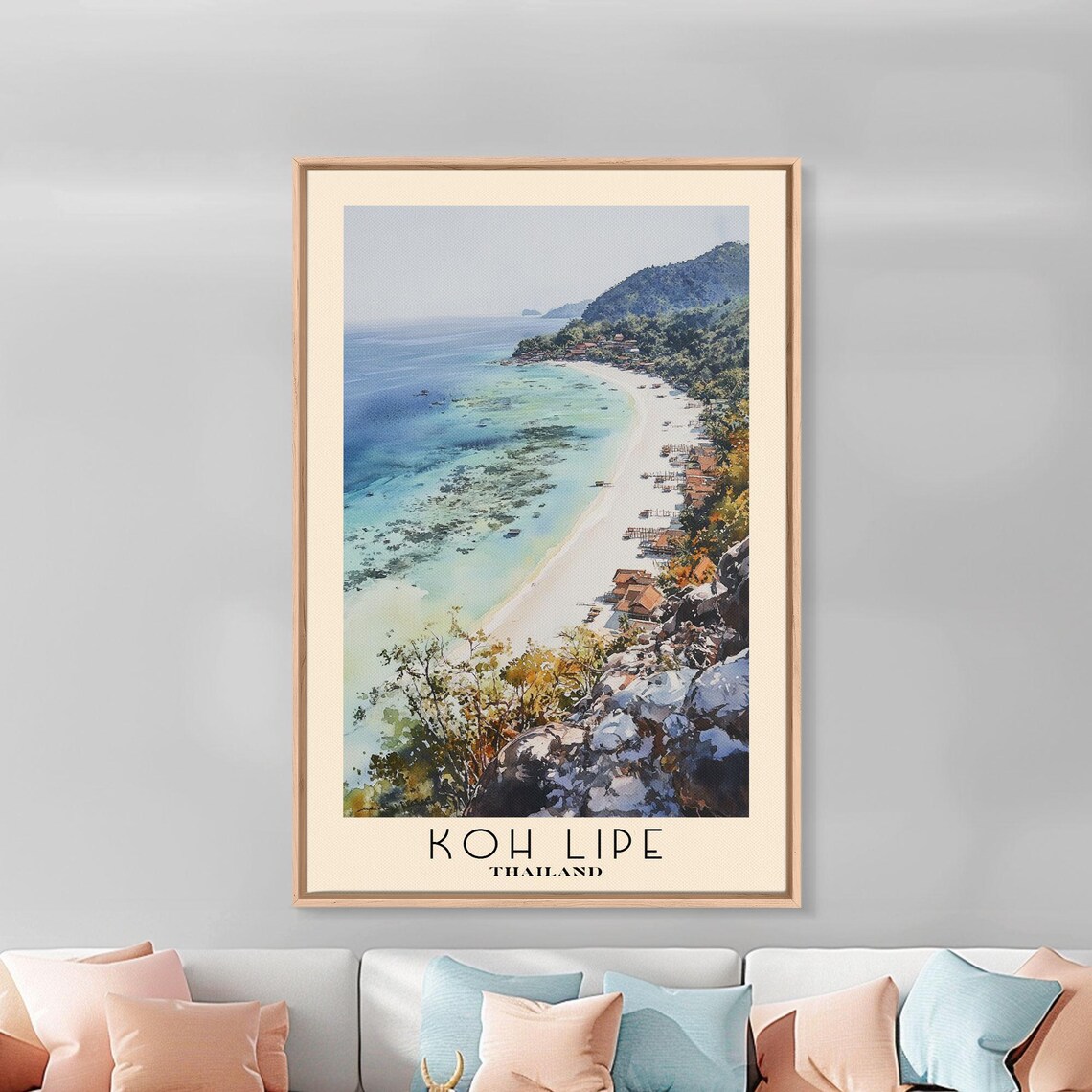 Koh Lipe Thailand Aerial Lagoon Beach Fishing Boats Watercolor Poster - Image 3