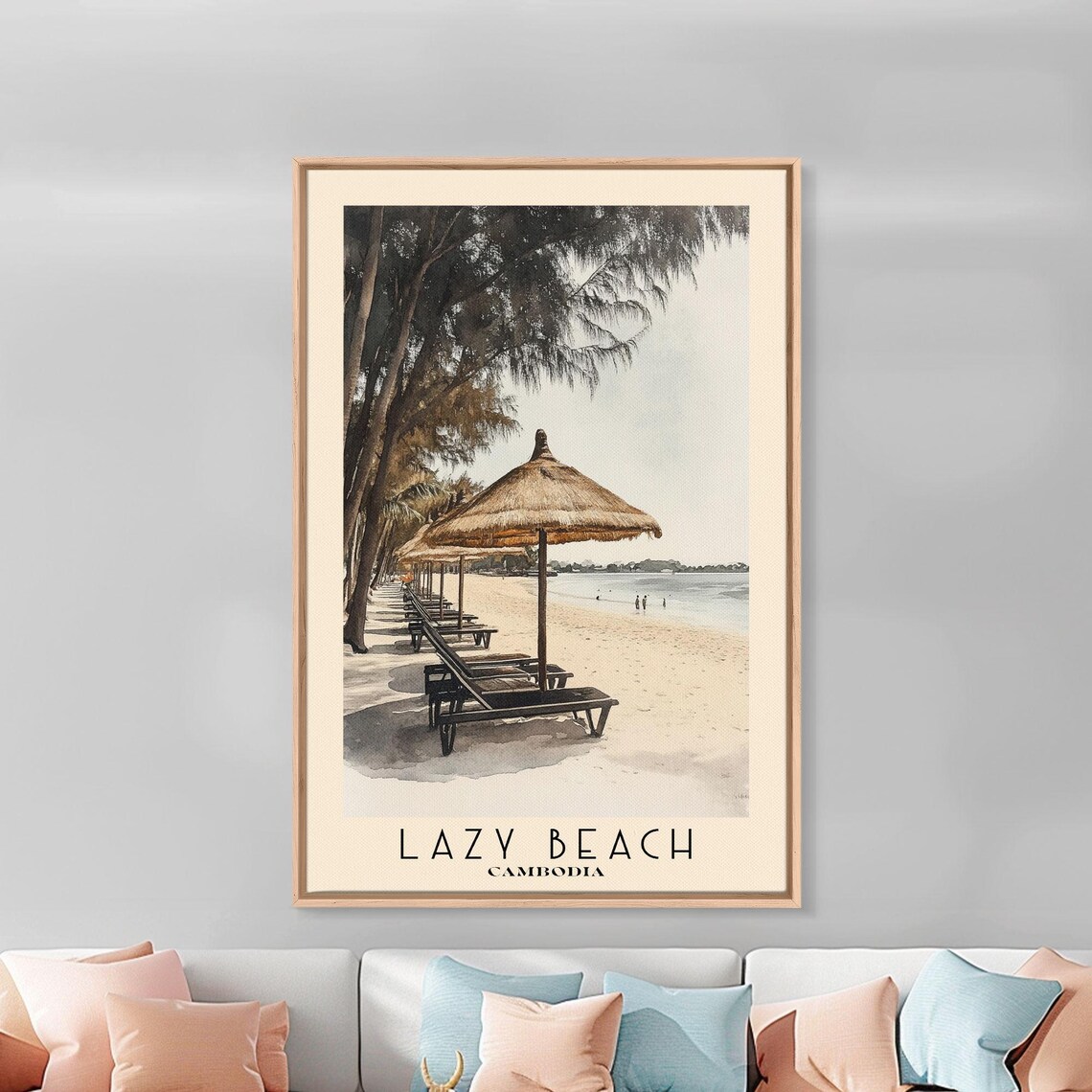Lazy Beach Cambodia Thatched Umbrellas Lounge Chairs Shady Shore Poster - Image 3