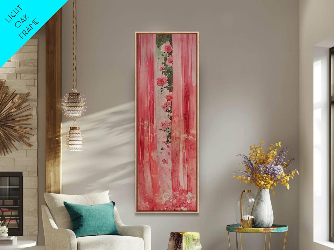 Pink Floral Curtains Watercolor Sheer Window Romantic Wall Art - Image 2