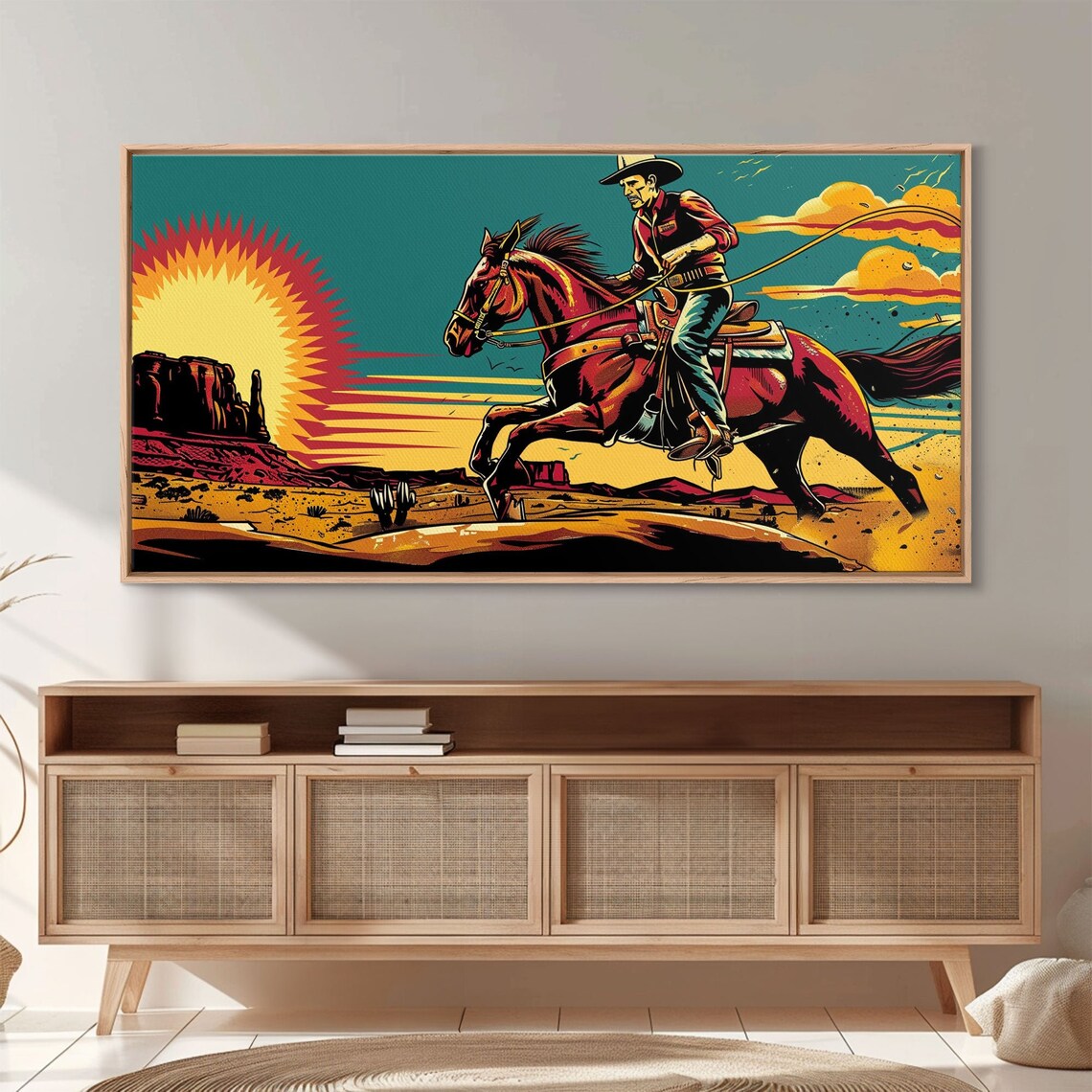 Cowboy Riding Through Desert Southwestern Landscape Art Framed Print Boho Decor Desert Art Rustic Wall Art - Image 4