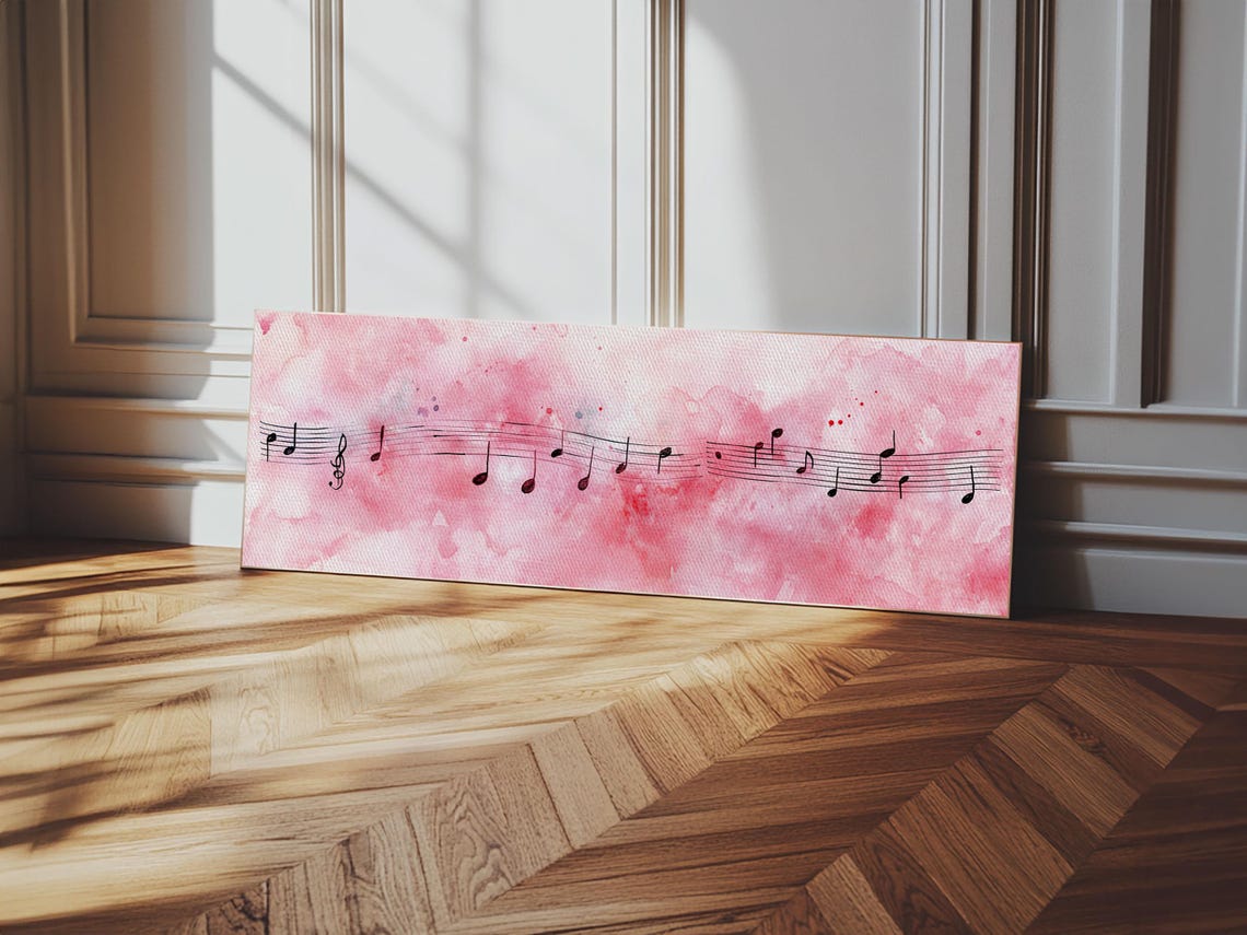 Sheet Music Notes Pink Watercolor Musical Staff Modern Rustic Poster - Image 3