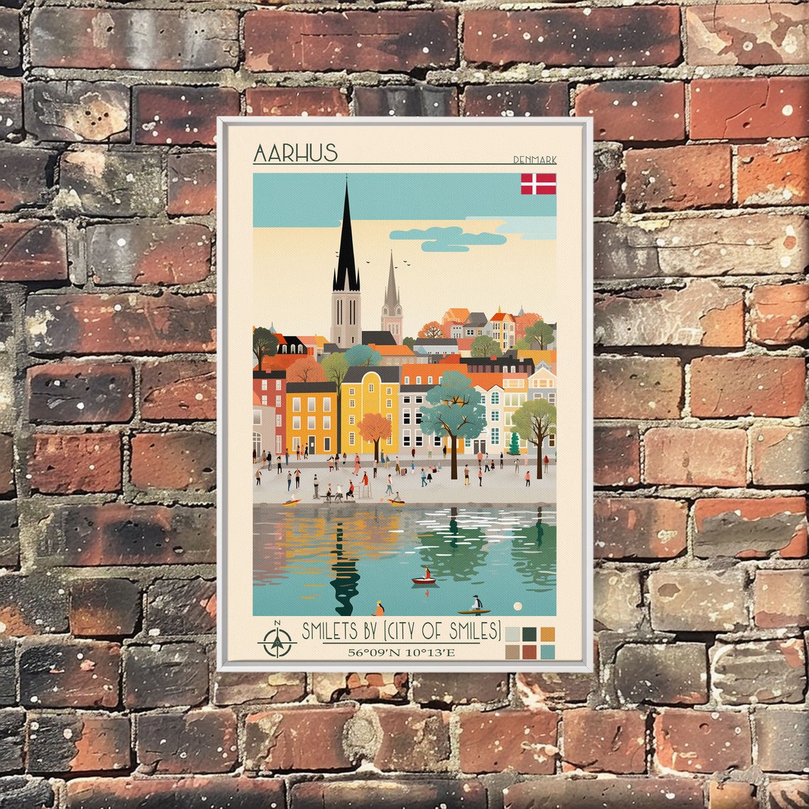 Aarhus Denmark Harborfront Old Town Church Spires Water View Poster
