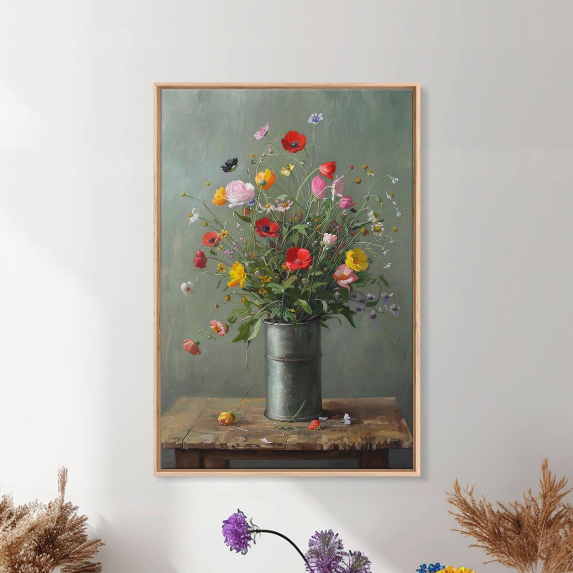 Wildflowers In Metal Vase On Weathered Wood Rustic Still Life Poster - Image 4