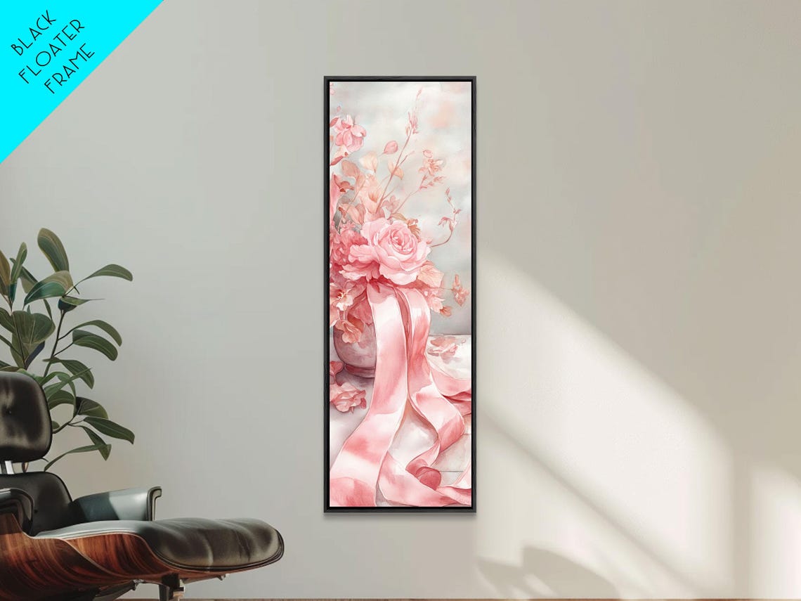 Pink Roses Bouquet Flowing Ribbons Romantic Watercolor Poster - Image 6