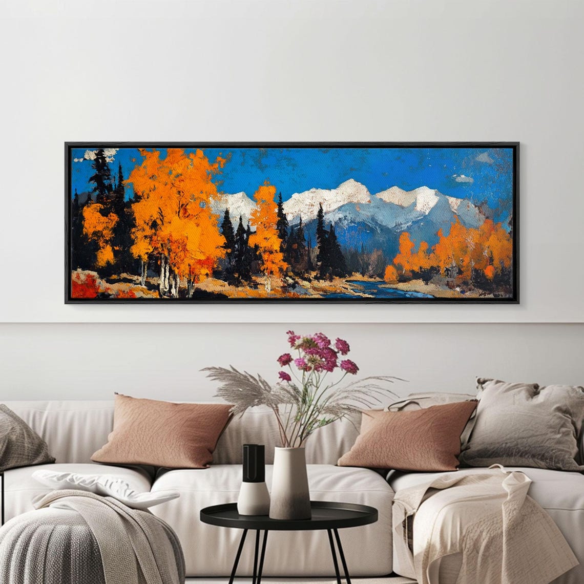 Autumn Birch Trees Mountain Lake Snow Peaks Fall Landscape Poster - Image 5