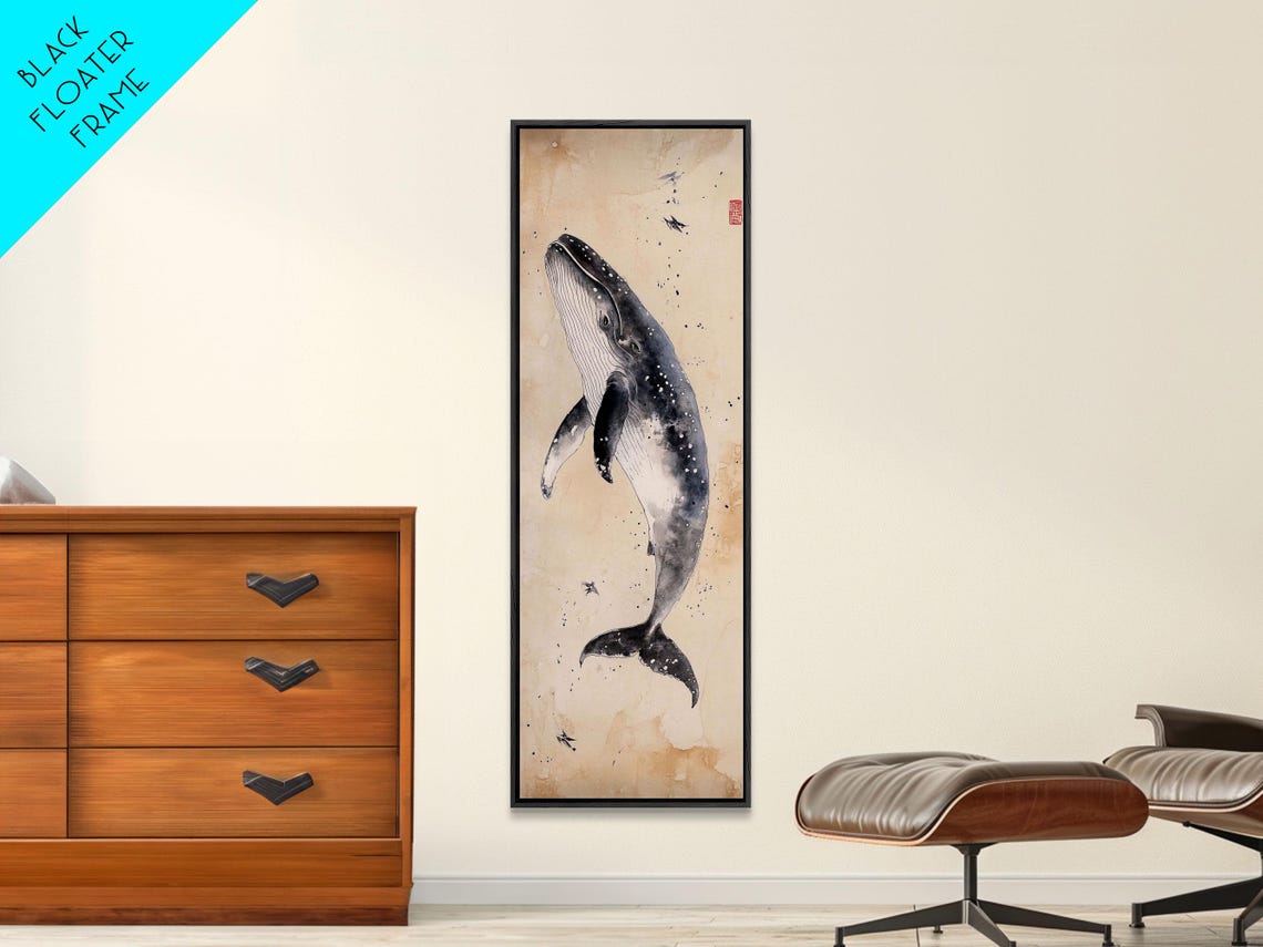 Humpback Whale Breaching Sepia Ink Wash Vintage Nautical Wall Art - Image 2