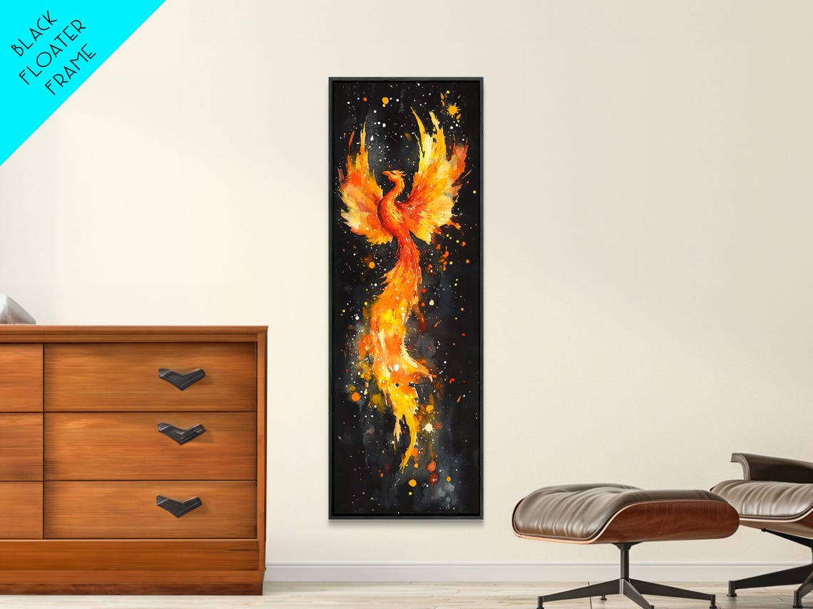 Fiery Phoenix Rising Starry Night Cosmic Bird Vertical Wall Art - Image 5