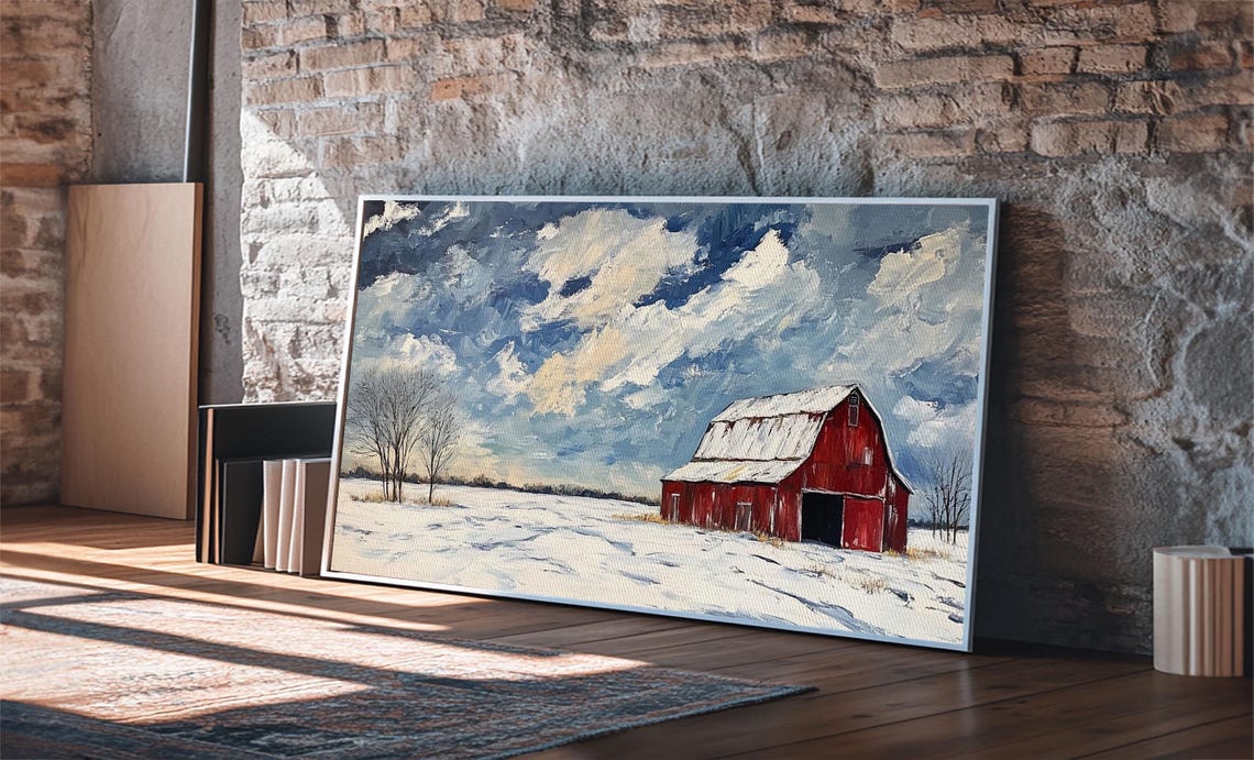 Rustic Barn Wall Art Panoramic Farmhouse Farmhouse Wall Decor Old Barn Painting Print Wood Background Rustic Wall Decor - Image 4